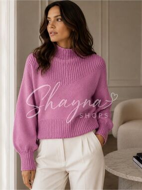 Zenana Bright Mauve Rib-Knit Mock Neck Sweater